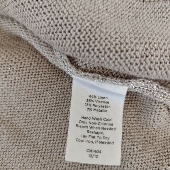Talbots Tan Metallic Sparkle Linen Blend 3/4 Sleeve Short Sweater Size M - Picture 5 of 9